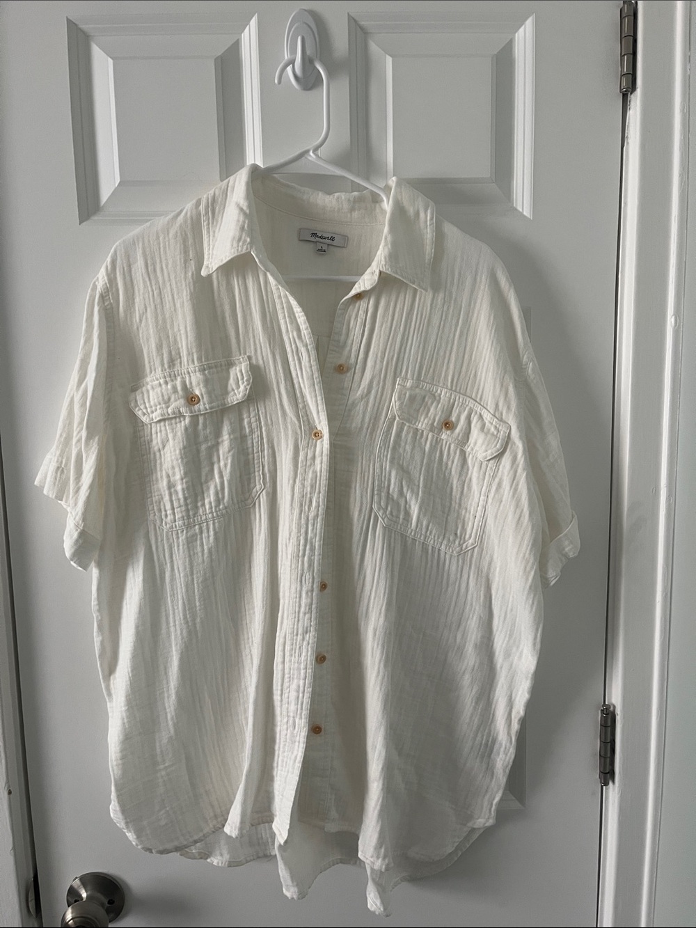 Madewell Cream Short-Sleeve Button-Down Shirt